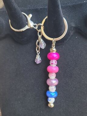 Beaded Drop Bead with Charm Keychain